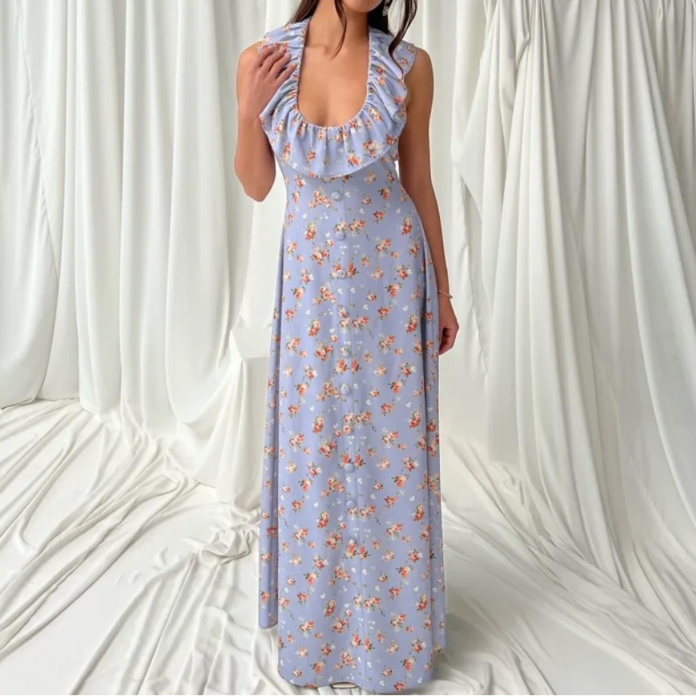 WeWoreWhat Light Blue Halter Floral Maxi Dress NEW